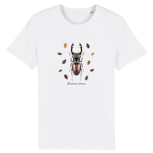 T-shirt homme coton bio | Graphisme insecte lucane cerf-volant | Blanc
