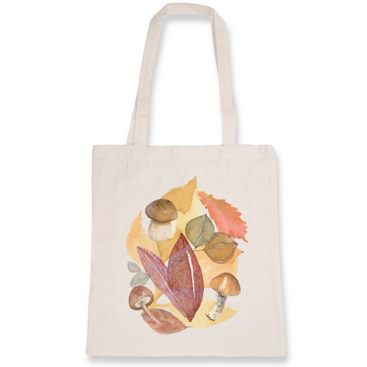 Sac Totebag coton bio | graphisme champignons et feuilles d'automne