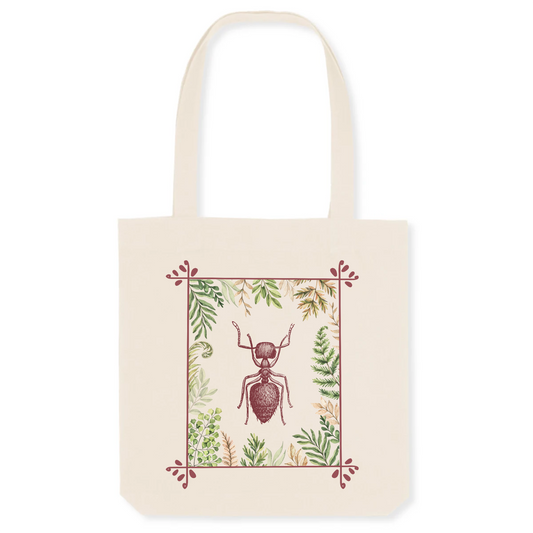 Sac Totebag coton bio | graphisme cadre floral et ourmi