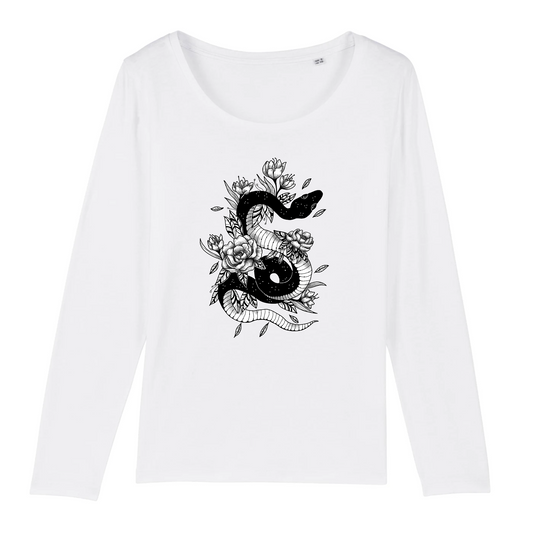 Serpent | T-shirt Femme 100% Coton Bio manches longues - SINGER | Blanc
