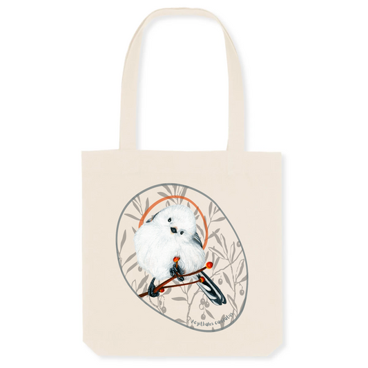 Sac totebag coton bio | graphisme oiseau mésange à longue queue