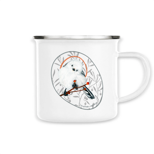 Tasse émaillée | graphisme oiseau mésange à longue queue