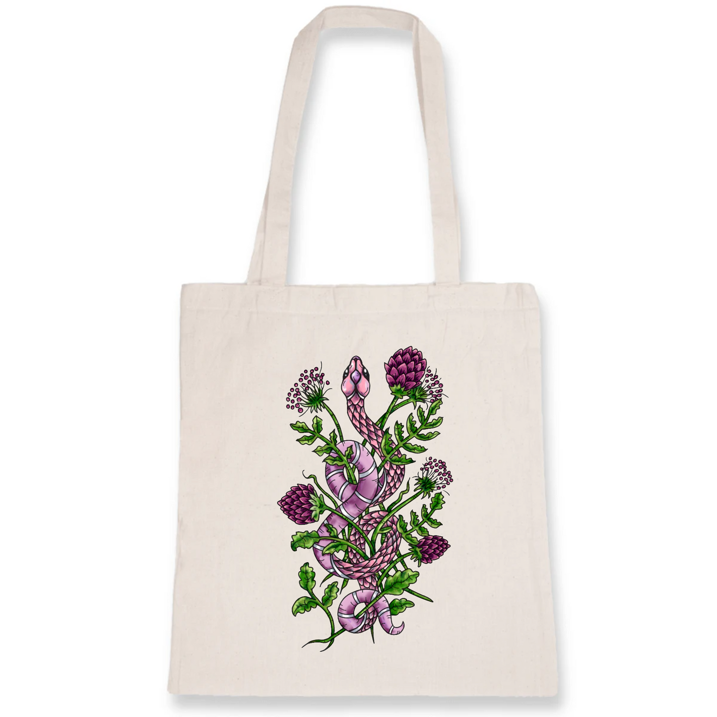 Sac Totebag coton bio | graphisme serpent rose
