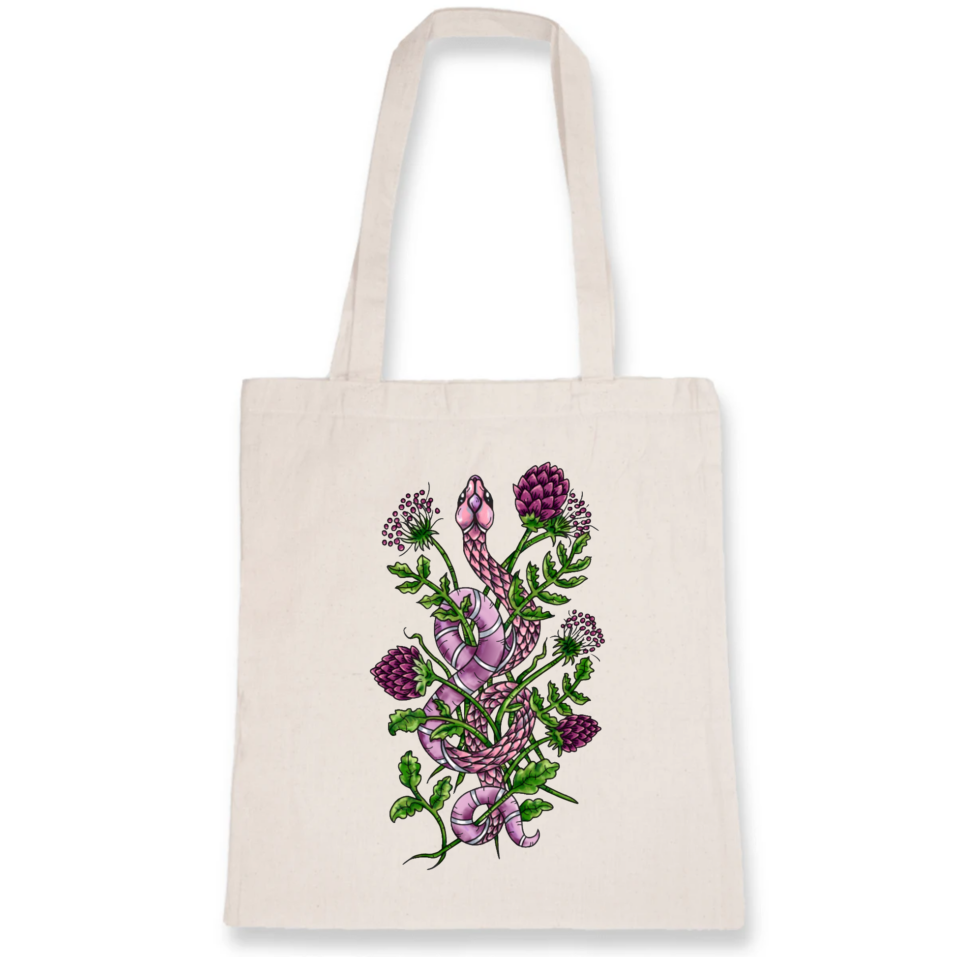 Sac Totebag coton bio | graphisme serpent rose