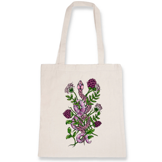 Sac Totebag coton bio | graphisme serpent rose