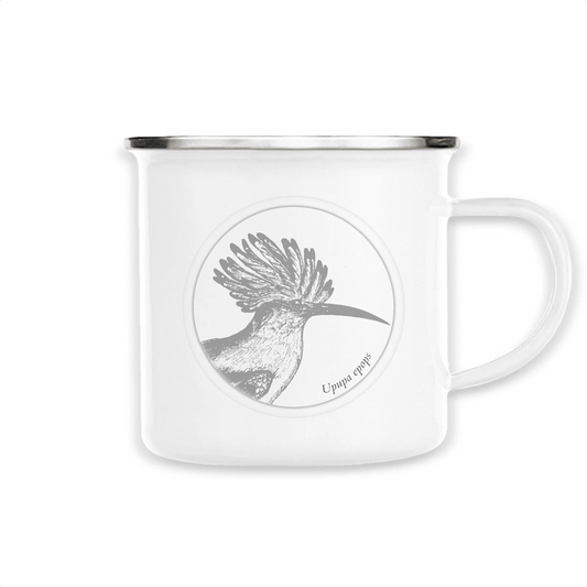 Upupa epops | Mug émaillé graphisme Huppe fasciée | Blanc
