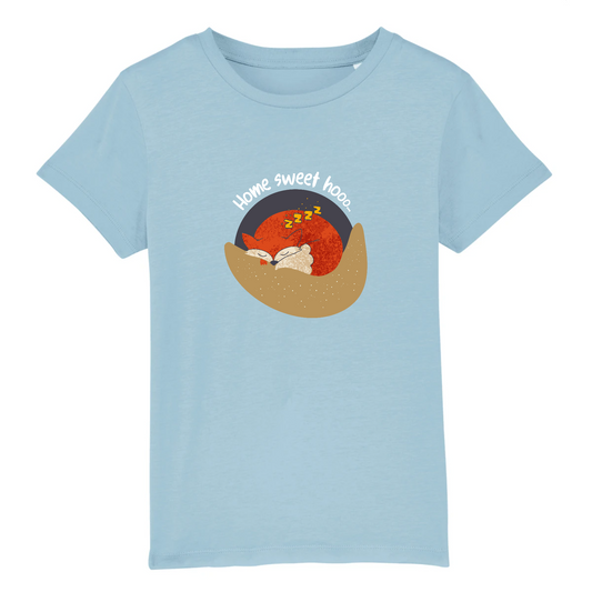 T-shirt enfant coton bio | Graphisme renard qui dort | Bleu clair