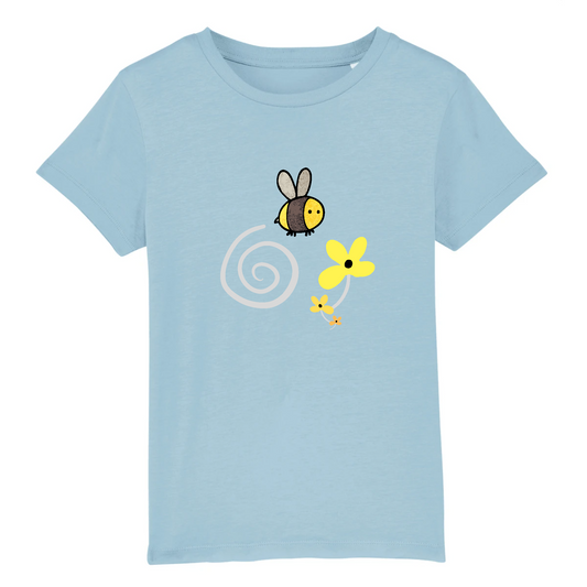 T-shirt enfant coton bio | Graphisme abeille | Bleu clair
