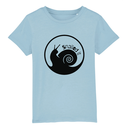 T-shirt enfant coton bio | Graphisme escargot snailed it | Bleu