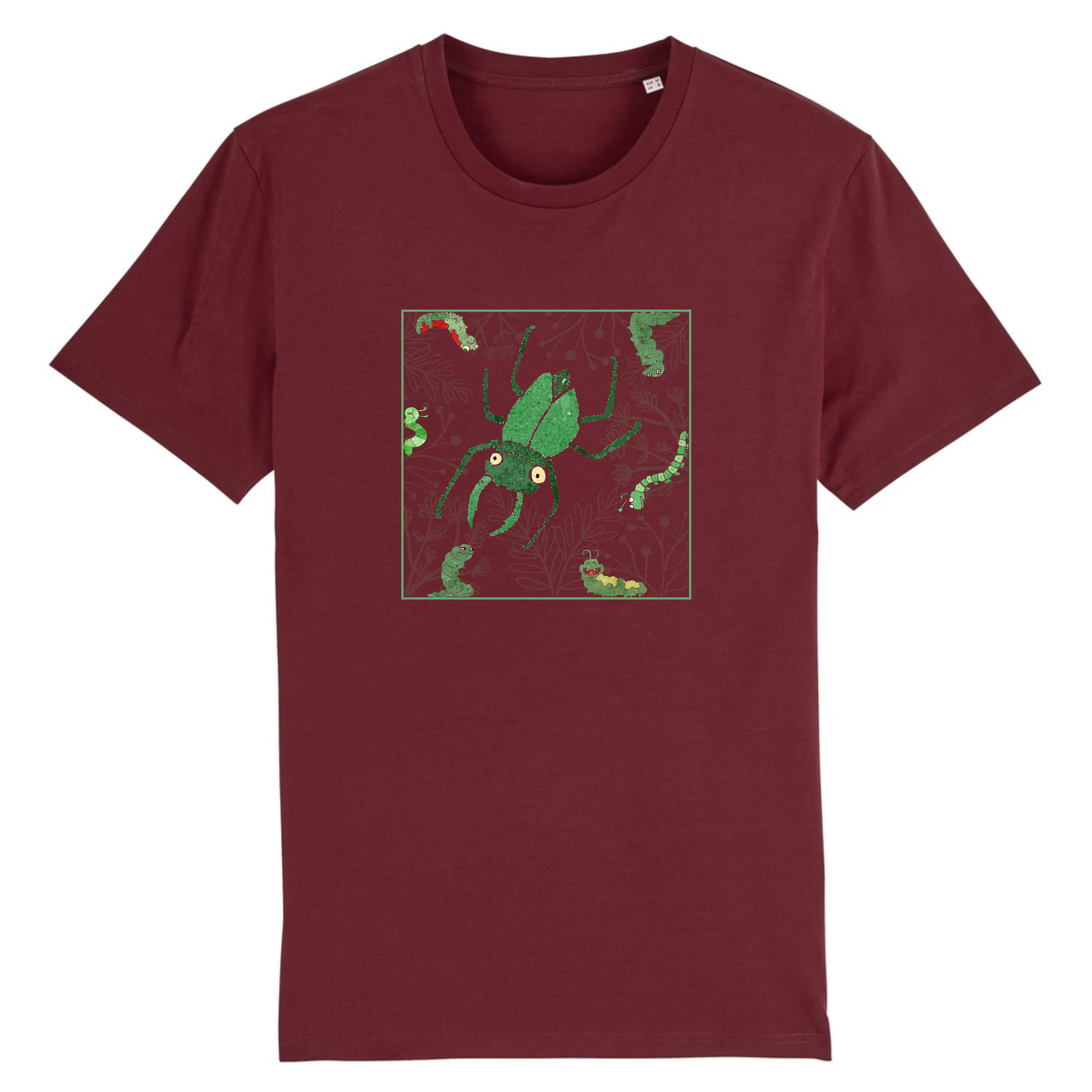 T-shirt homme coton bio | Graphisme insecte petite prédation | Bordeaux