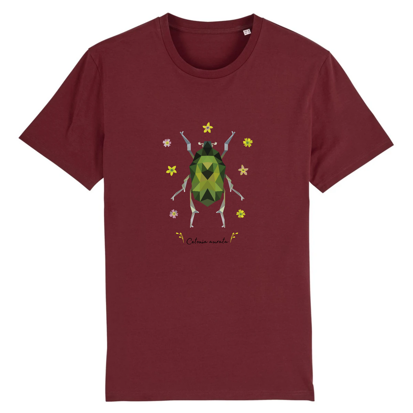 T-shirt homme coton bio | Graphisme insecte cétoine dorée | Bordeaux