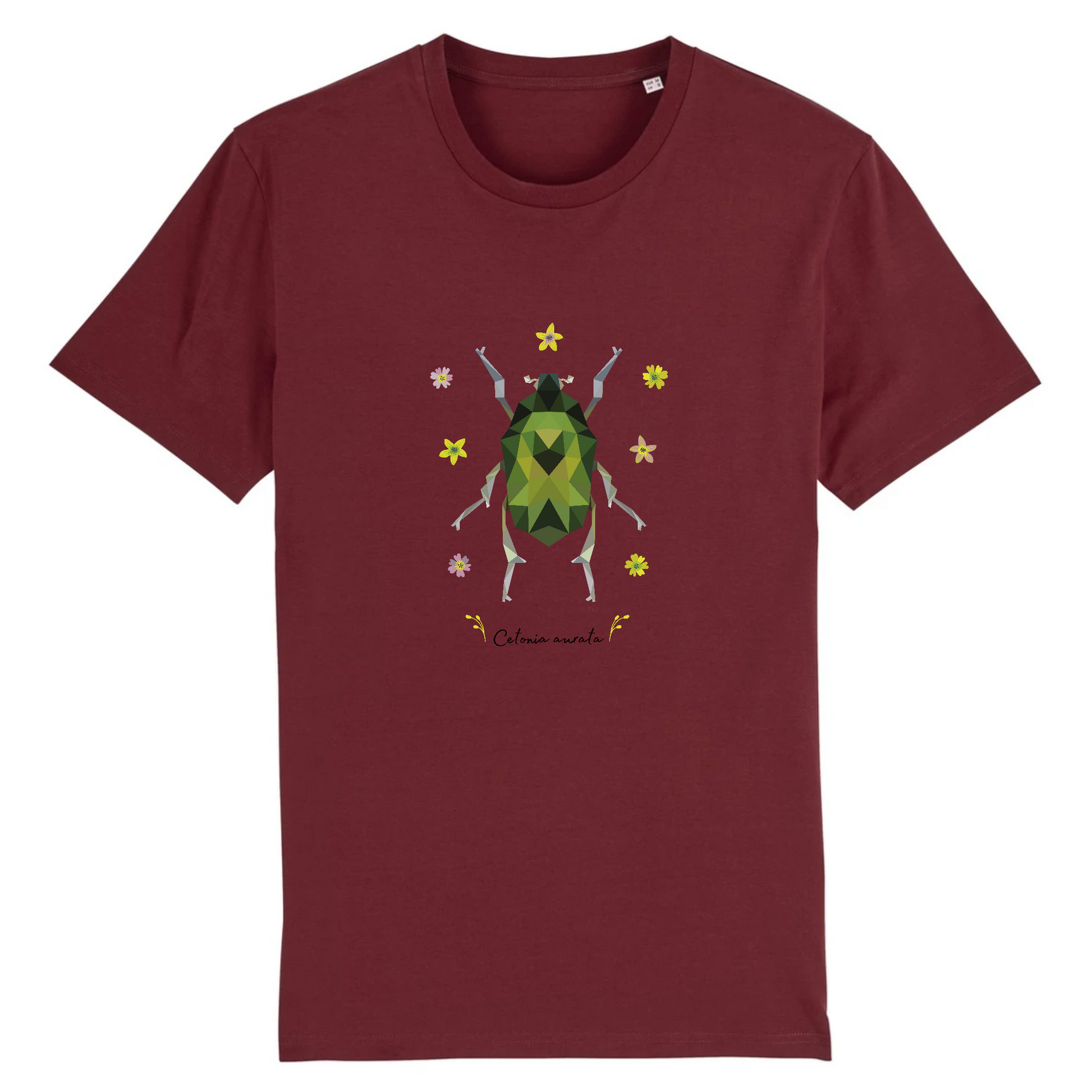 T-shirt homme coton bio | Graphisme insecte cétoine dorée | Bordeaux