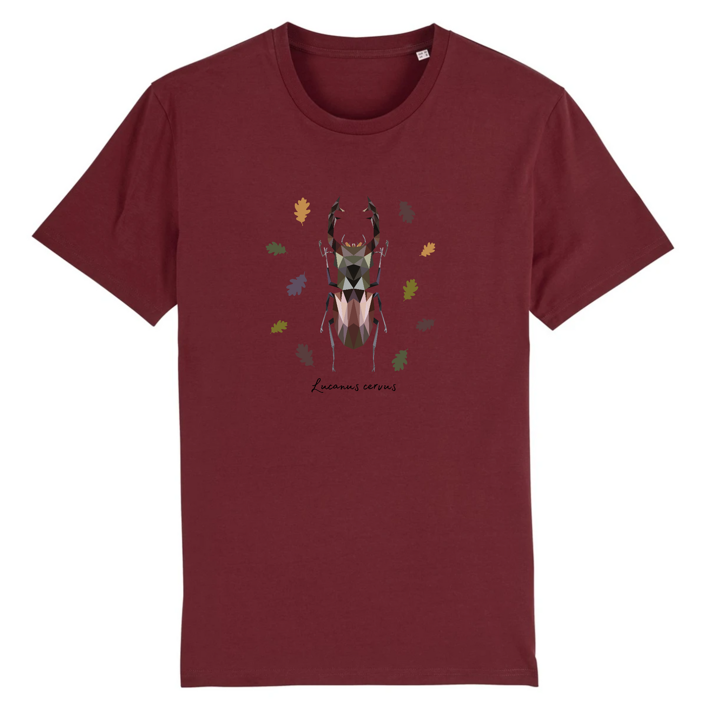 T-shirt homme coton bio | Graphisme insecte lucane cerf-volant | Bordeaux