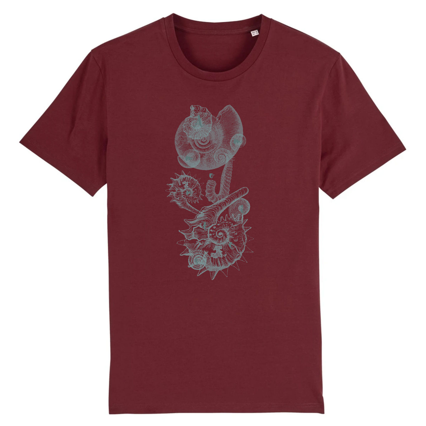 T-shirt homme coton bio motif nature ammonites | bordeaux
