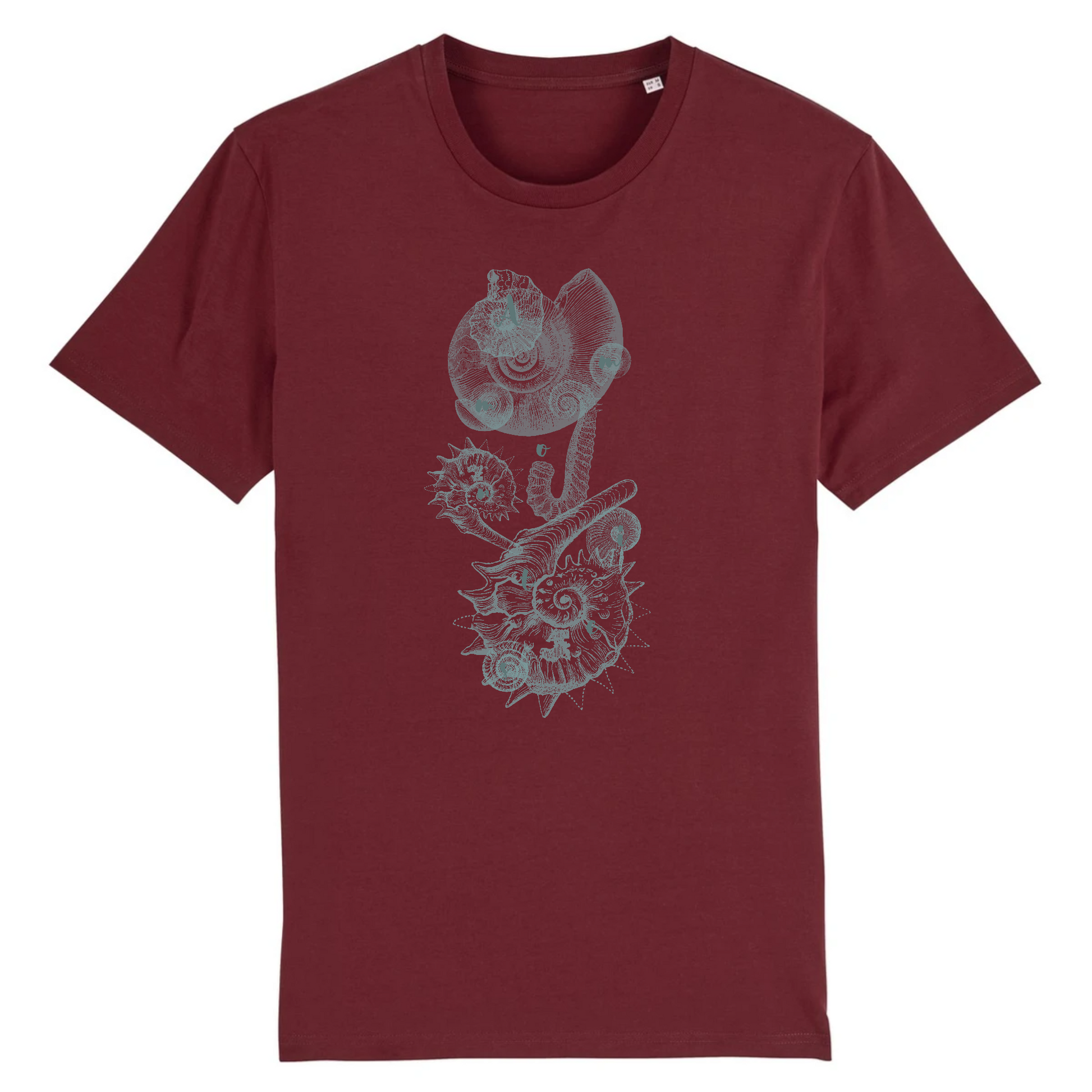T-shirt homme coton bio motif nature ammonites | bordeaux