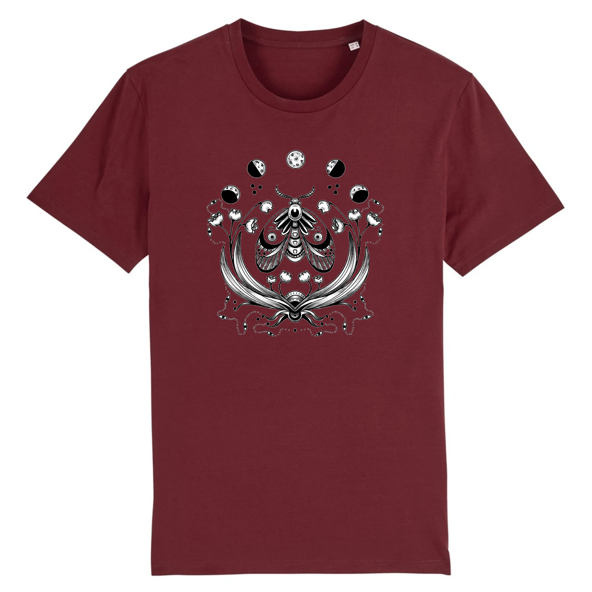 T-shirt homme coton bio | Graphisme insecte papillon de nuit | Bordeaux