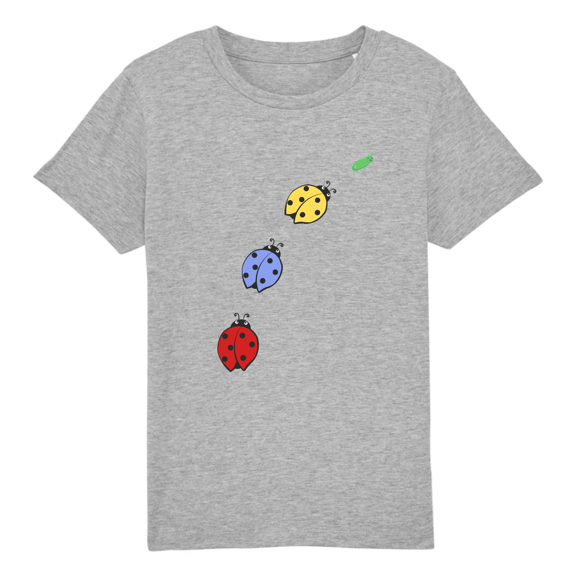 T-shirt enfant coton bio | Graphisme poursuite puceron coccinelles | Gris