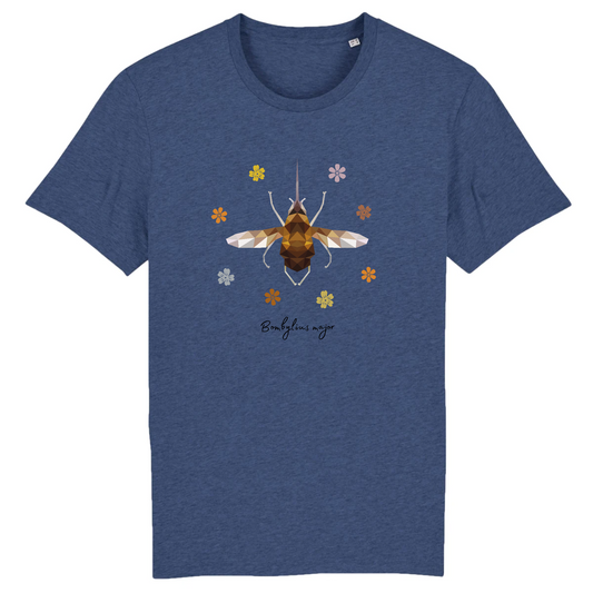 T-shirt homme coton bio | Graphisme insecte bombyle | Bleu azur chiné