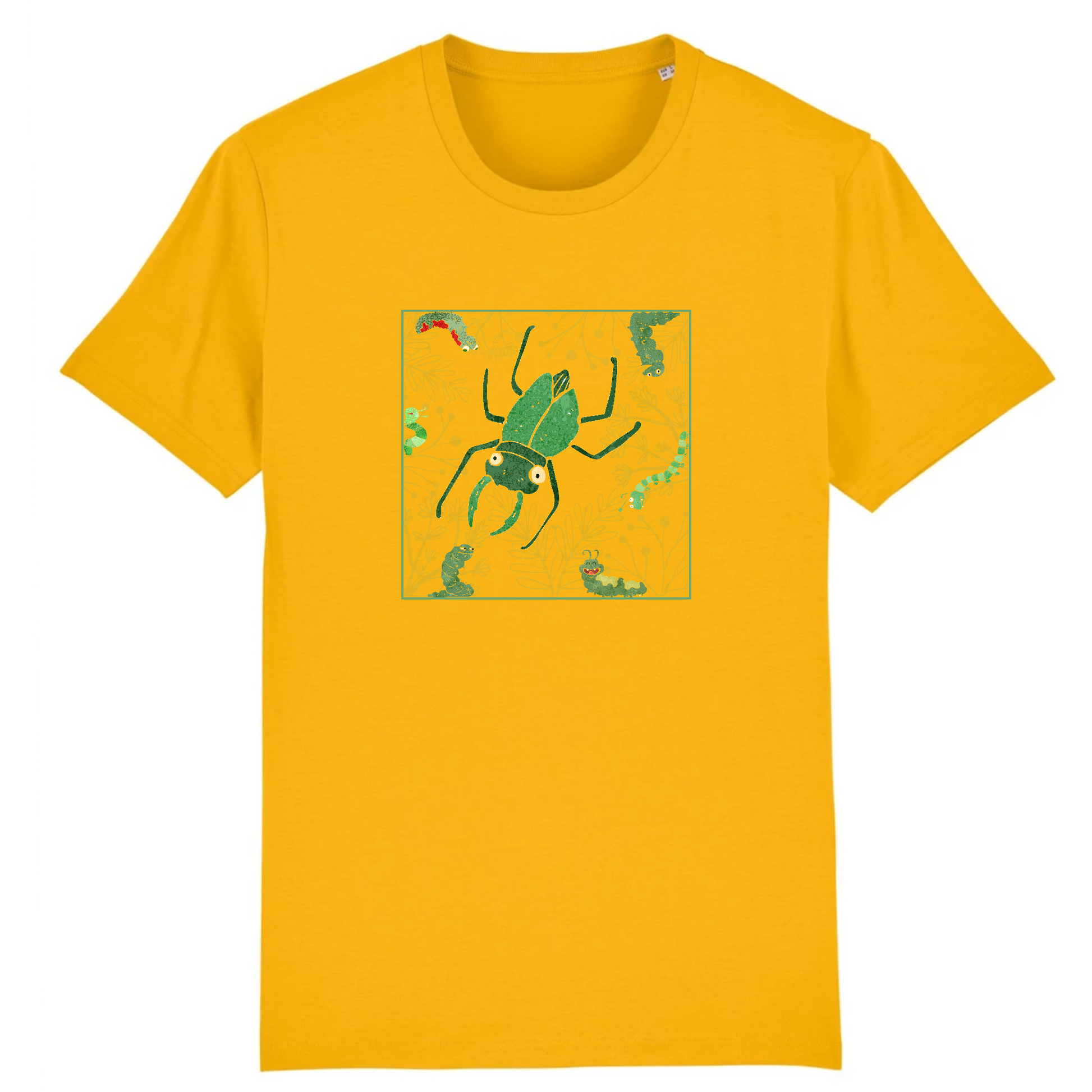 T-shirt homme coton bio | Graphisme insecte petite prédation | Jaune