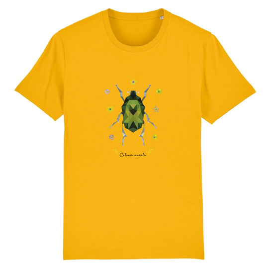 T-shirt homme coton bio | Graphisme insecte cétoine dorée | Jaune
