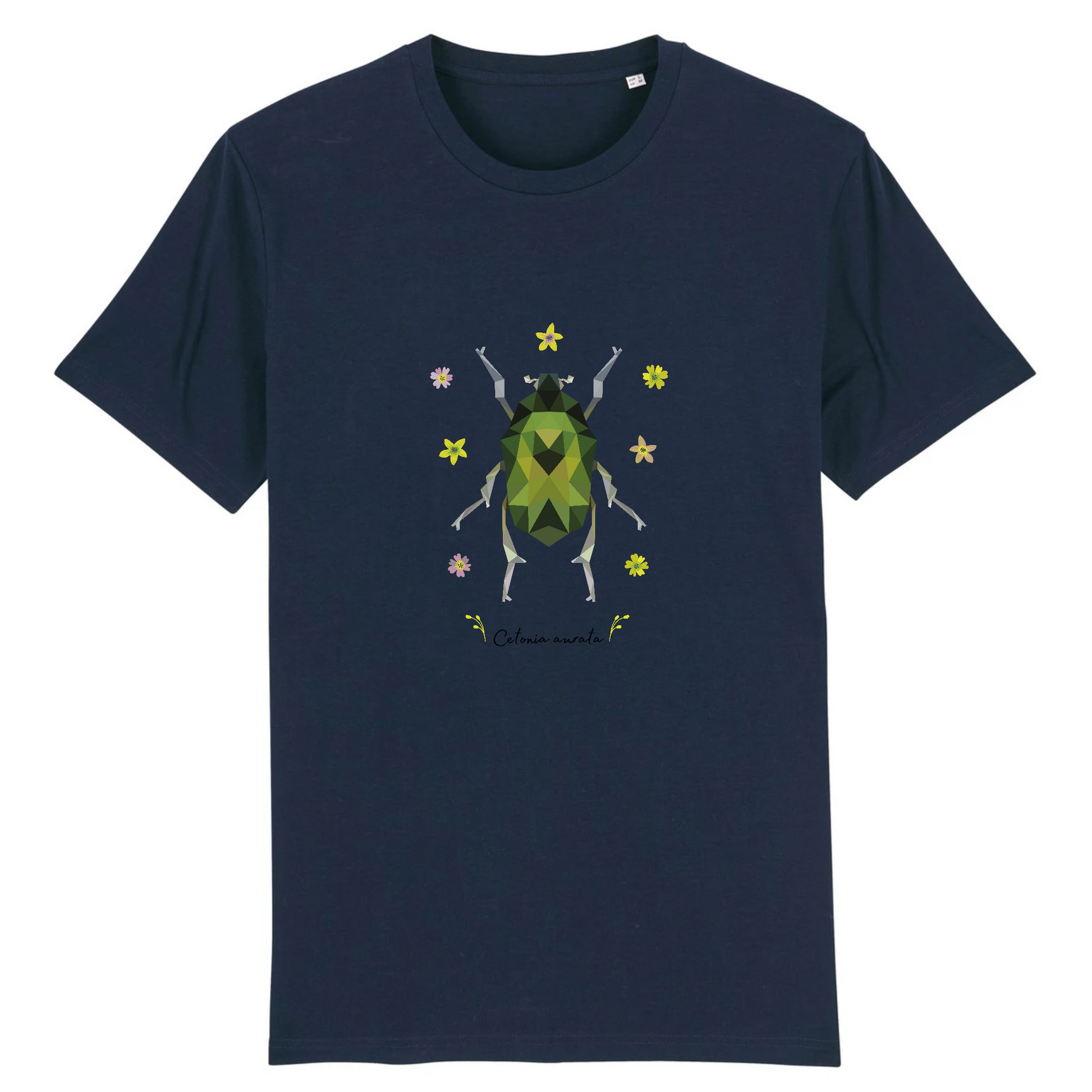 T-shirt homme coton bio | Graphisme insecte cétoine dorée | Bleu Marine