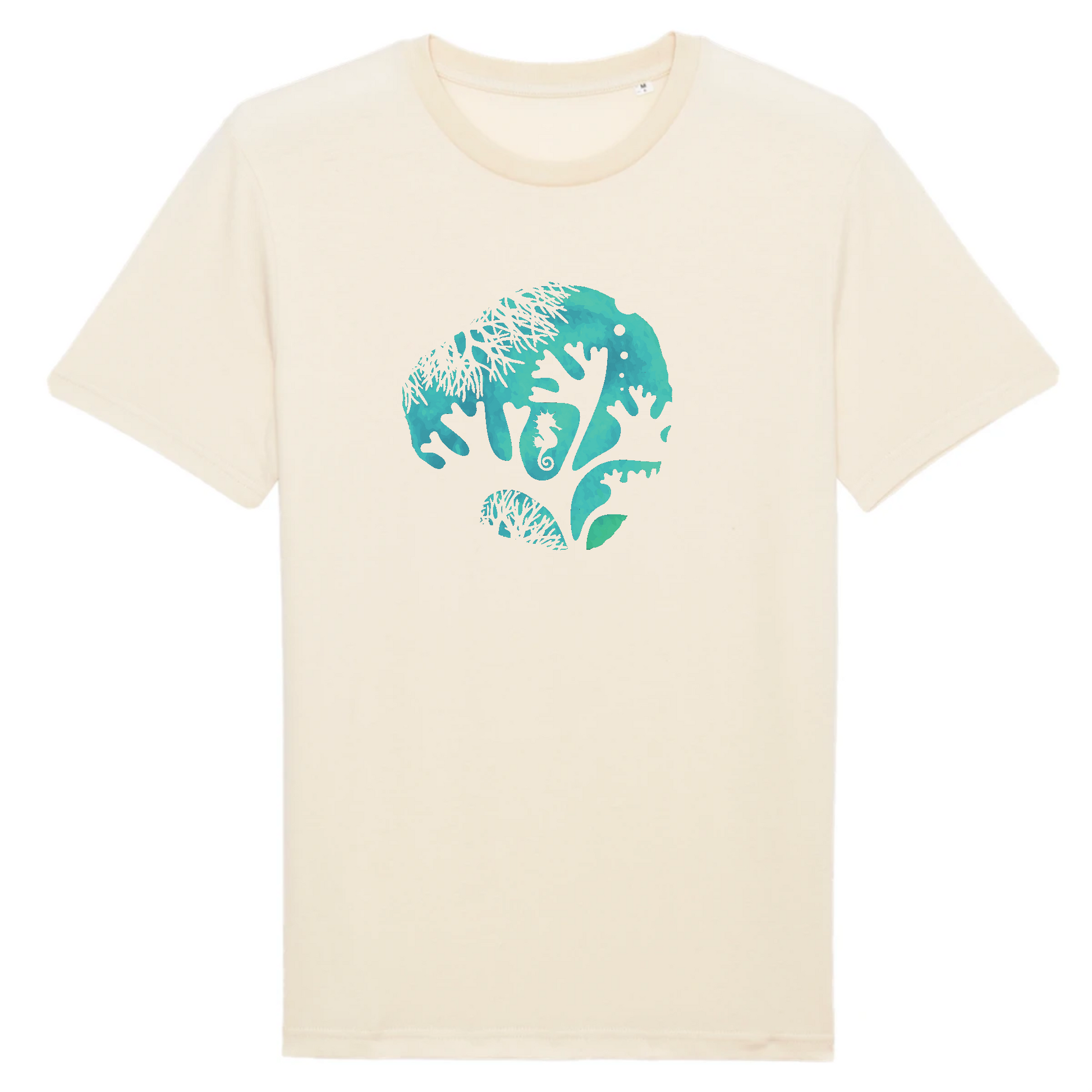 T-shirt homme coton bio | Graphisme sous-marin hippocampe | Naturel