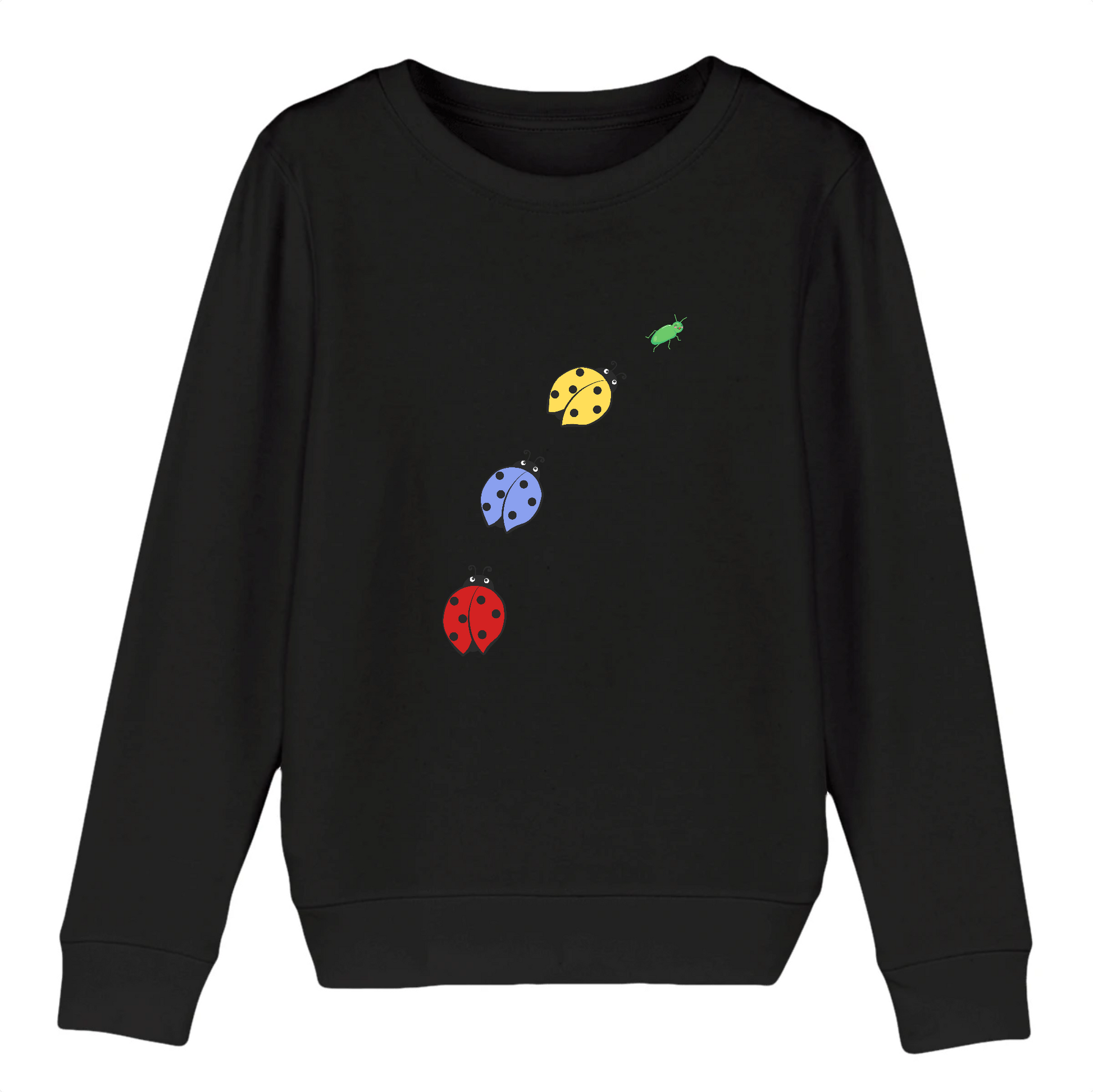 Sweat-shirt enfant coton bio | Graphisme poursuite puceron coccinelles | Noir