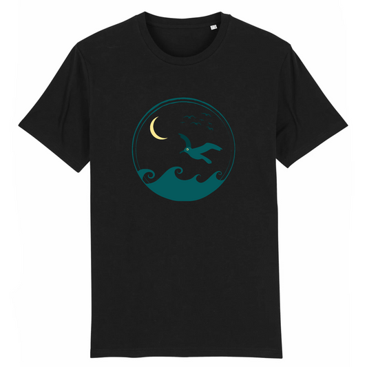 T-shirt homme coton bio | Graphisme oiseaux de mer | Noir
