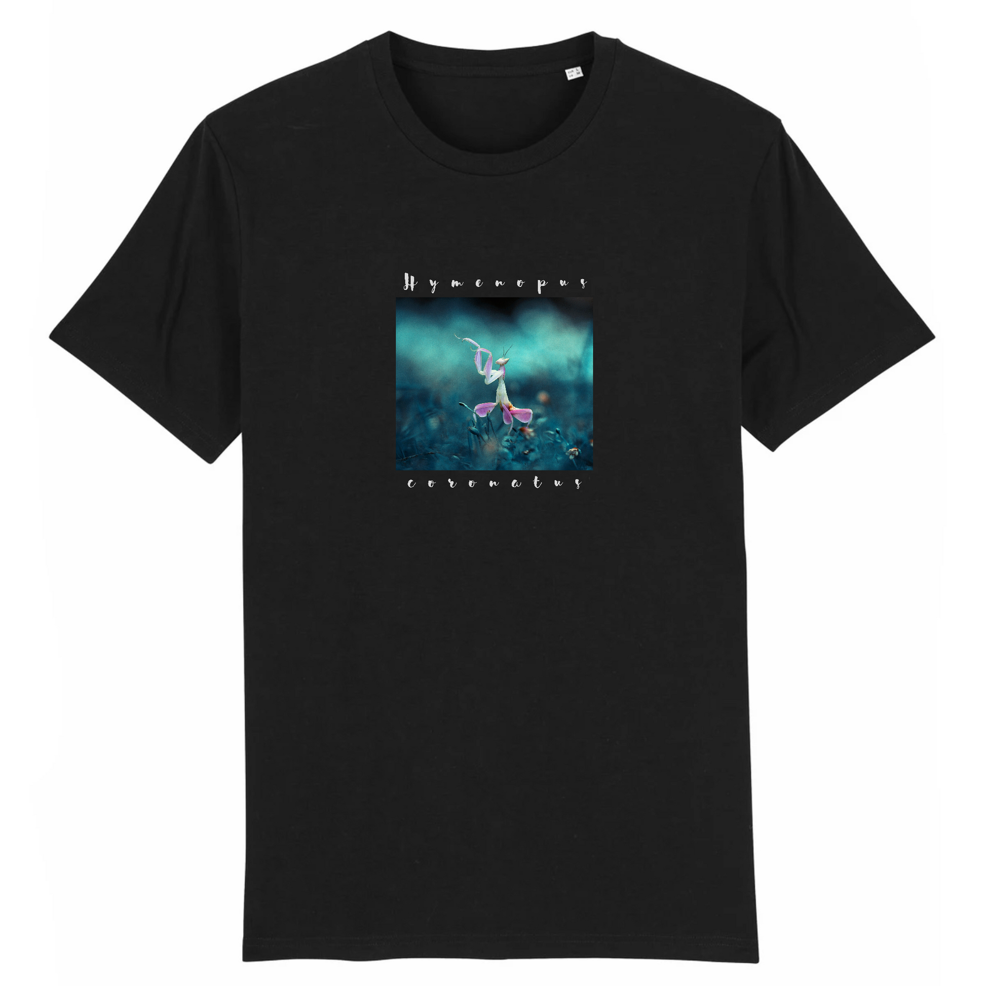 T-shirt homme coton bio | Graphisme insecte Mante orchidée | Noir
