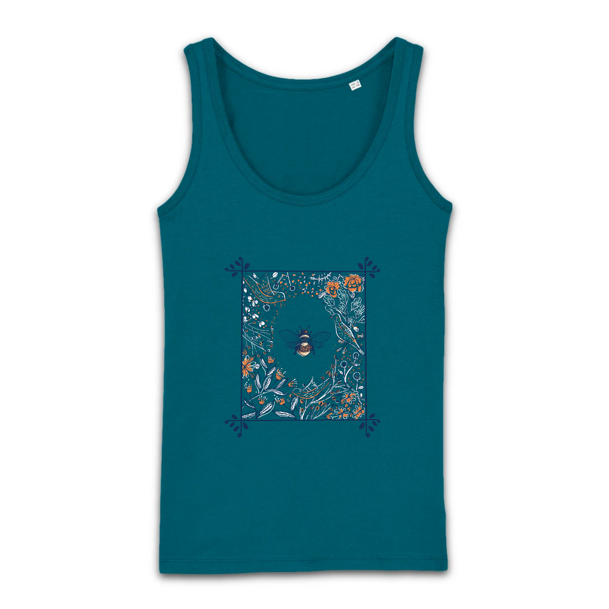 Débardeur femme en coton bio avec graphisme abeille et fleurs