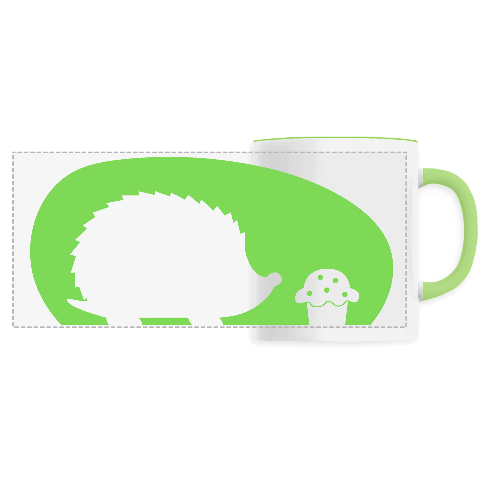 Hérisson gourmand | Mug céramique - Impression panoramique | Vert